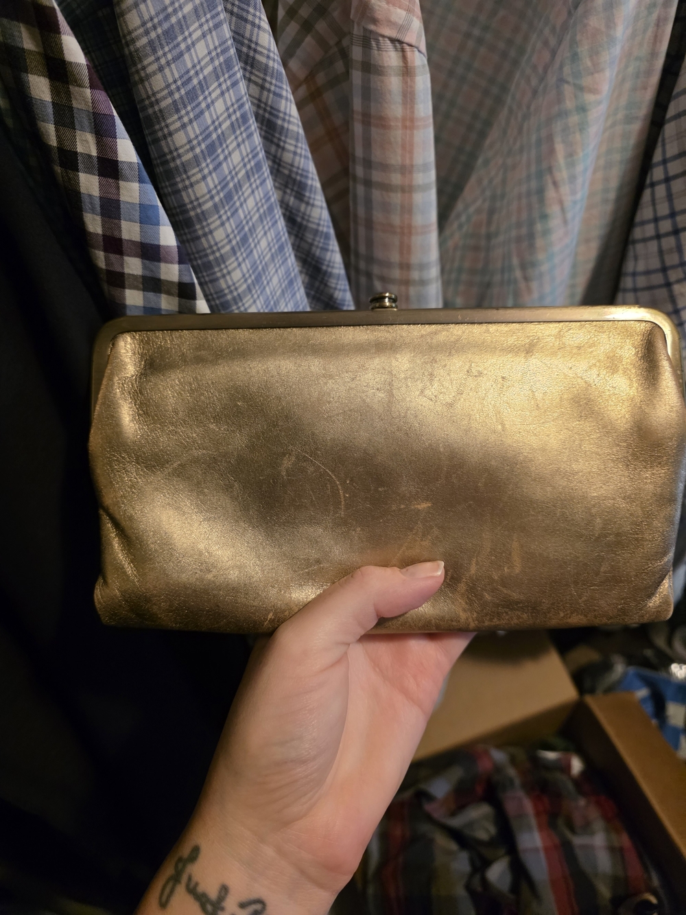HOBO Metallic Gold Leather Clutch - Picture 1 of 2